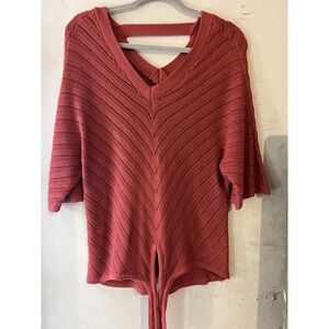 maurices Knit V Neck Crochet Top 3/4 Sleeve Tie Back Coral Size M